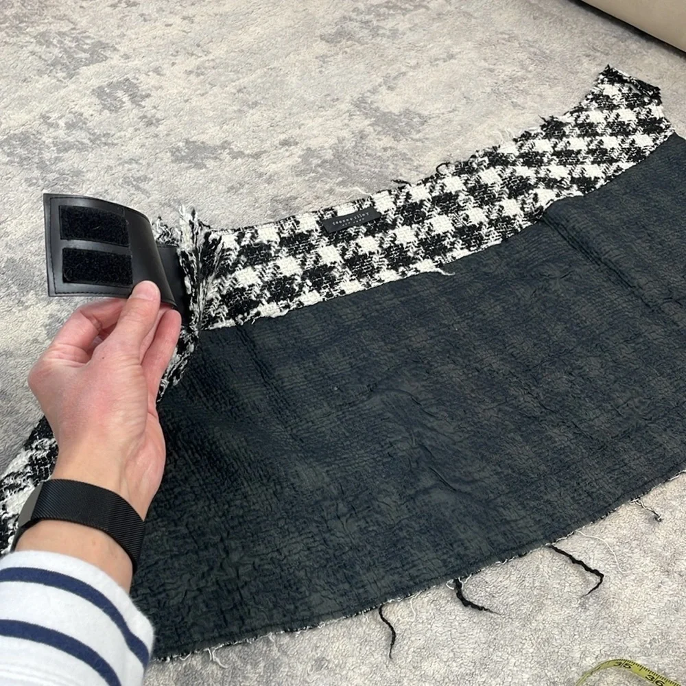 Reese + Riley Black White Check Plaid Tweed Mini Skirt Wrap Style